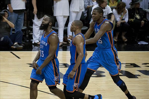 James Harden, Russell Westbrook, and Kevin Durant